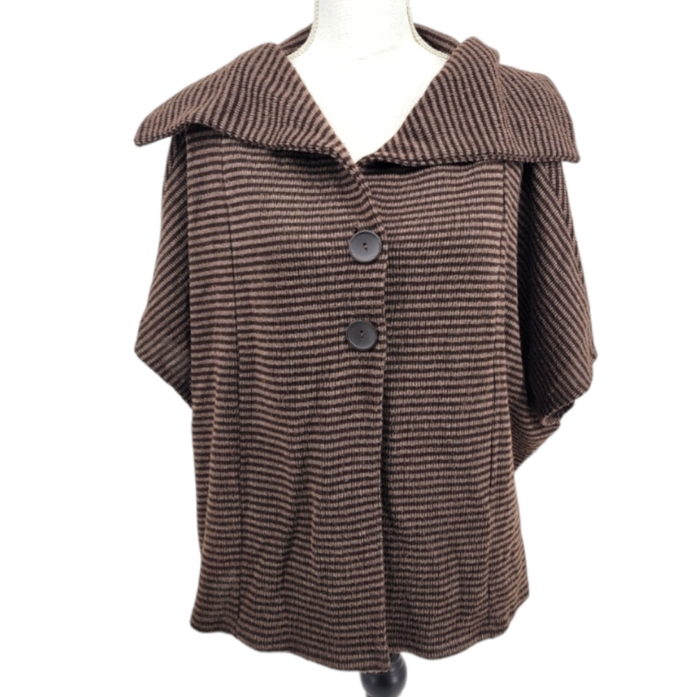 Damee Inc Brown Striped Cape Sweater Coat Size S M L XL XXL